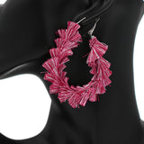 Pink White Wrapped Tassel Teardrop Hoop Earrings