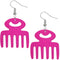 Pink Afro Pick Wooden Dangle Earrings