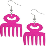 Pink Afro Pick Wooden Dangle Earrings