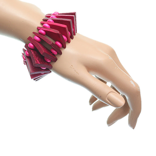 Pink Wooden Geometric Triangle Stretch Bracelet