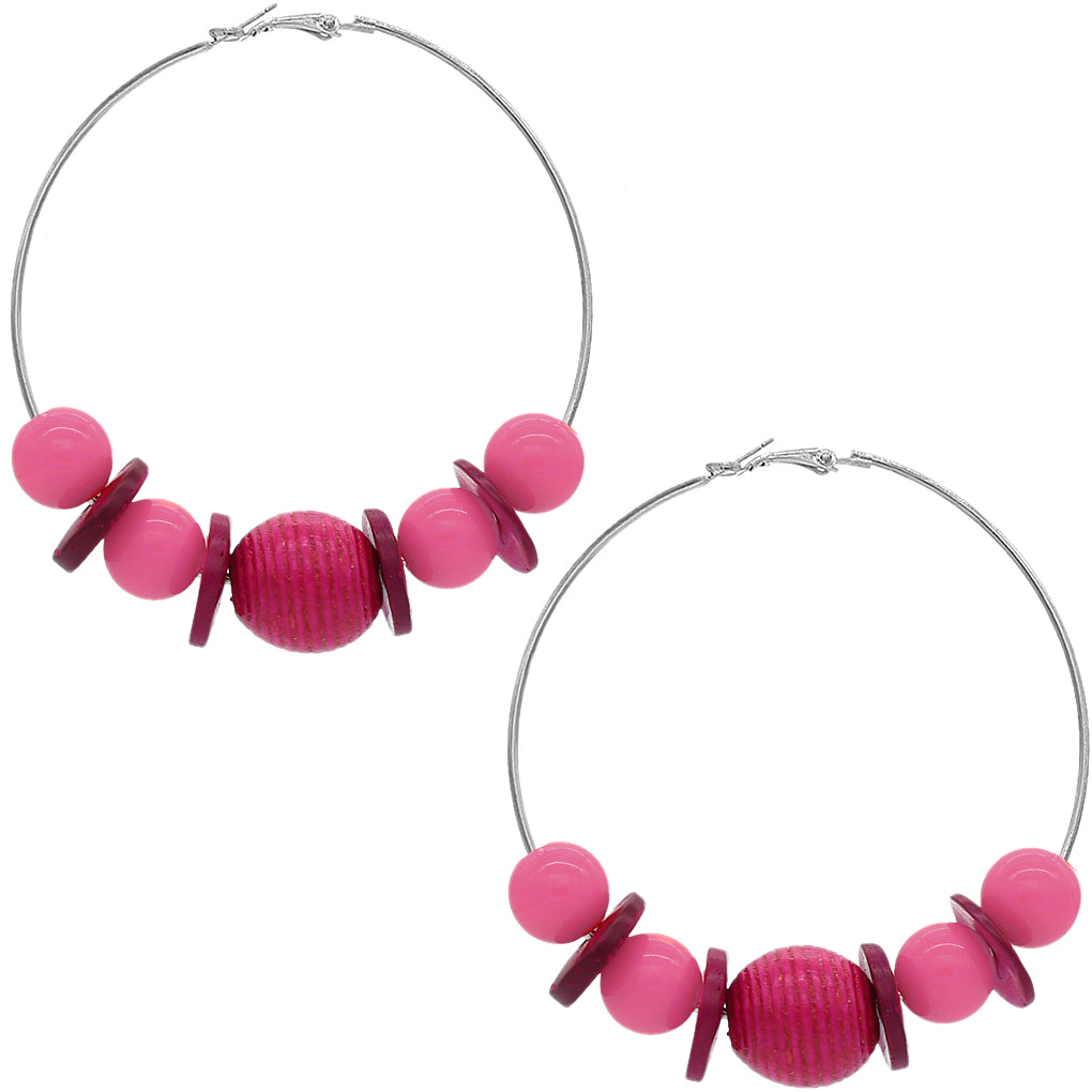 Pink Large Beaded Hoop Earrings