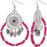 Pink Wooden Beaded Dream Catcher Earrings