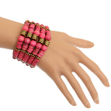 Pink Wooden Beaded Stretch Bracelet