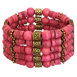 Pink Wooden Beaded Stretch Bracelet