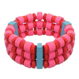 Red Pink Wooden Beaded Stretch Bracelet