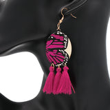 Pink Butterfly Tassel Wooden Dangle Earrings