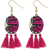 Pink Butterfly Tassel Wooden Dangle Earrings