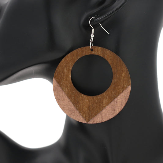 Peach Round Trim Wooden Dangle Earrings