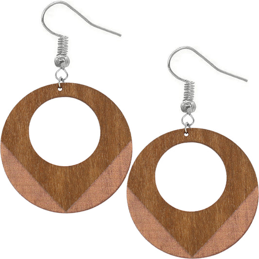 Peach Round Trim Wooden Dangle Earrings