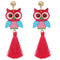 Pink Wooden Owl Tassel Earrings