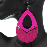 Pink Glitter Wooden Link Teadrop Earrings