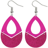 Pink Glitter Wooden Link Teadrop Earrings