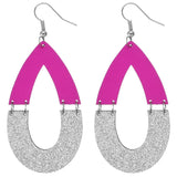 Pink Wooden Glitter Link Teardrop Earrings