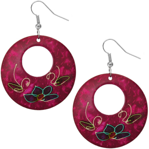 Pink Coconut Hand Painted Floral Earrings