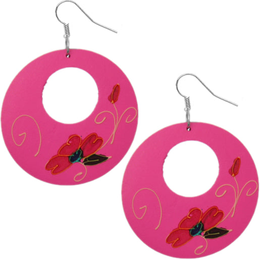 Pink Wooden Hand Painted Floral Earrings