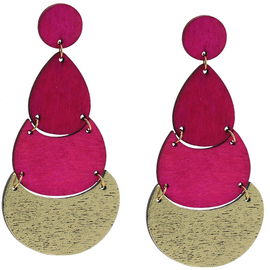 Pink Geometric Wooden Link Earrings