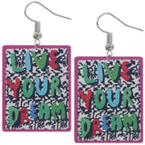 Pink Live Your Dream Wooden Earrings