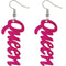 Pink Queen Cursive Word Wooden Earrings