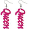 Pink Queen Cursive Word Wooden Earrings