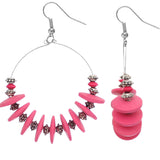 Pink Wooden Round Spacer Hoop Earrings