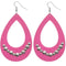 Pink Wooden Large Teardrop Studded Earrings