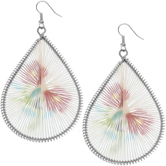 Pink Floral Woven Teardrop Dangle Earrings