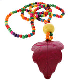 Pink Multicolor Wooden Beaded Leaf Charm Necklace