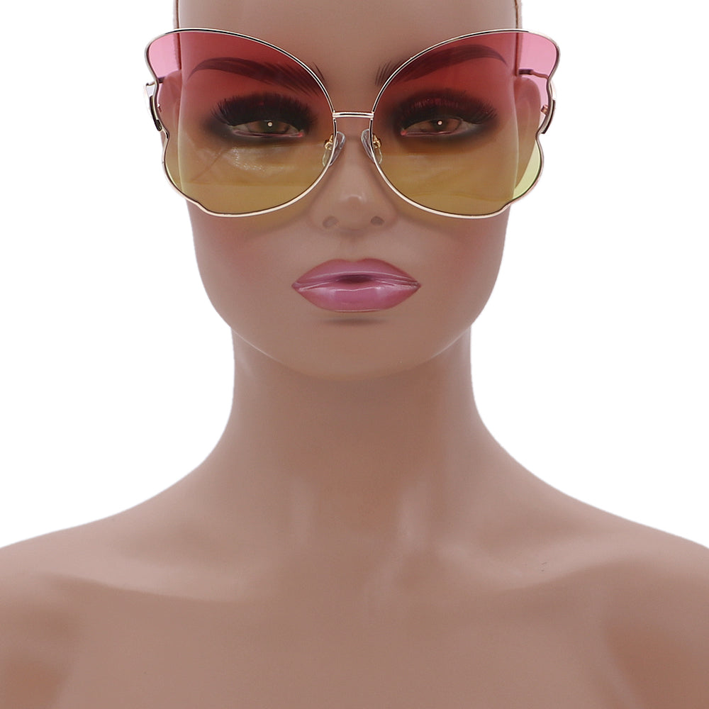 Pink Yellow Butterfly Shaped Gradient Tinted Sunglasses