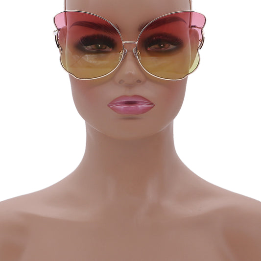 Pink Yellow Butterfly Shaped Gradient Tinted Sunglasses