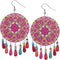Pink Multicolor Wooden Bead Kaleidoscope Pattern Earrings