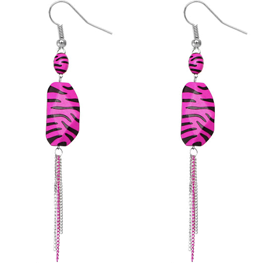 Pink Zebra Stripe Drop Chain Earrings