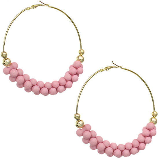 Pink Barbell Beaded Hoop Earrings