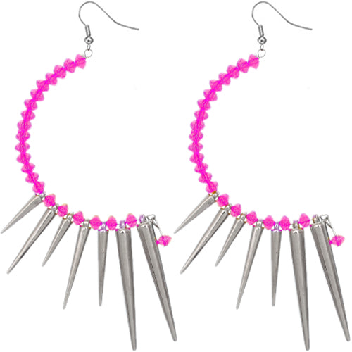 Pink Beaded Curve Spike Earrings
