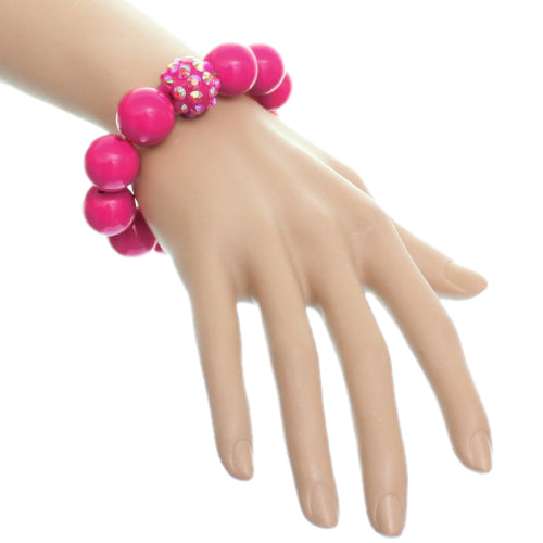 Pink Large Fireball Beaded Stretch Bracelet