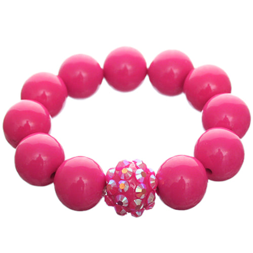 Pink Large Fireball Beaded Stretch Bracelet