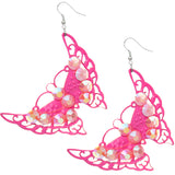 Pink Beaded Iridescent Butterfly Earrings
