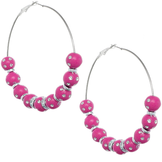 Pink Beaded Decor Hoop Earrings