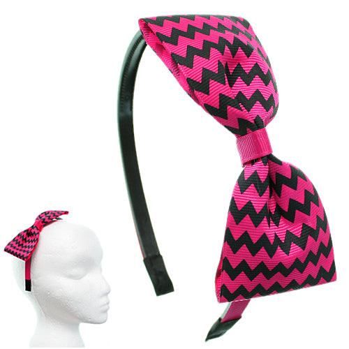 Pink Zigzag Chevron Ribbon Bow Headband