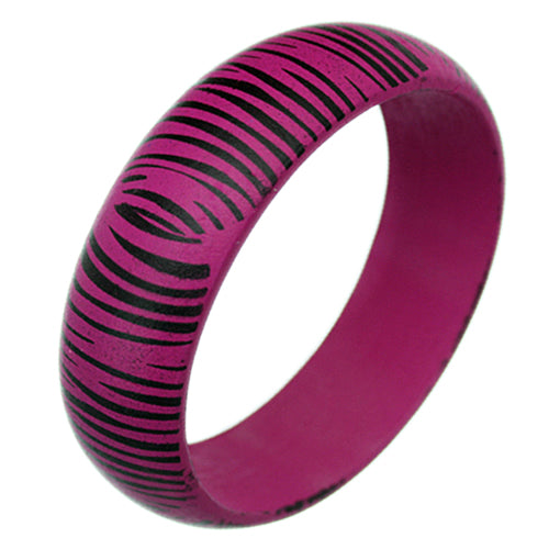 Pink Wooden Zebra Print Bangle Bracelet