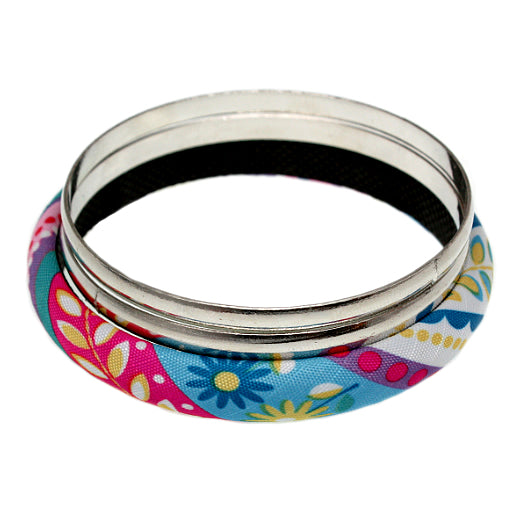 Pink Multicolor Fabric Wrapped Bangle Bracelet Set