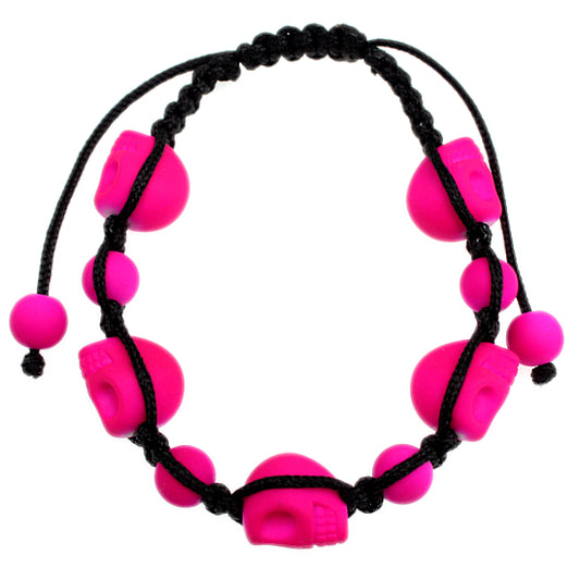 Pink Skull Head Beaded String Bracelet