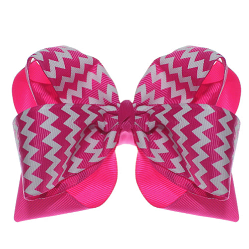 Pink Chevron Zigzag Ribbon Hair Bow