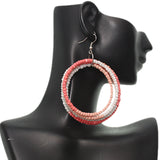 Pink Beaded Wrap Around Coil Hoop Earrings