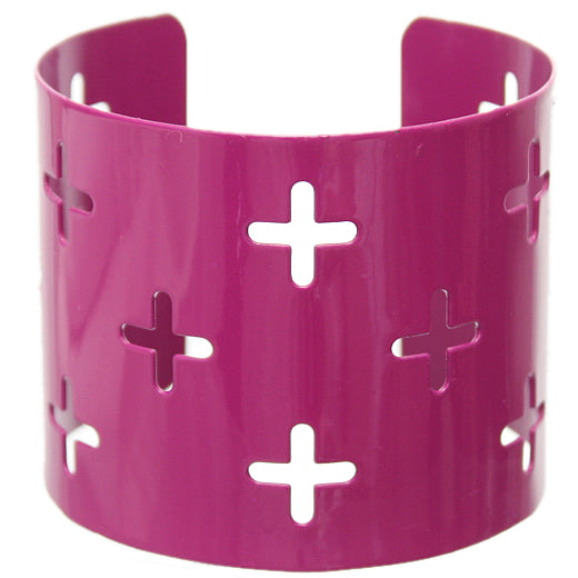 Pink Cutout Cross Metal Cuff Bracelet