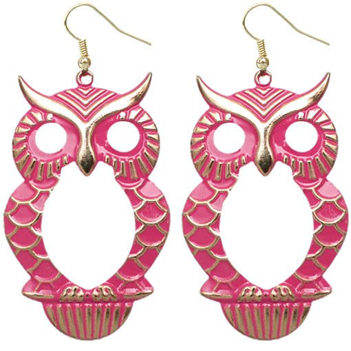 Pink Cutout Dangle Hoot Owl Earrings