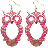 Pink Cutout Dangle Hoot Owl Earrings