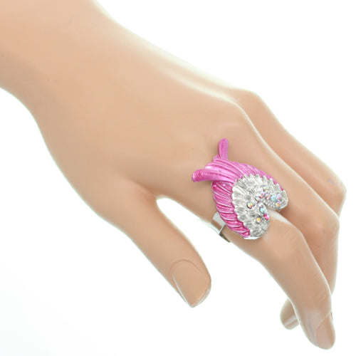 Pink Double Wing Rhinestone Adjustable Ring