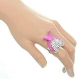 Pink Double Wing Rhinestone Adjustable Ring