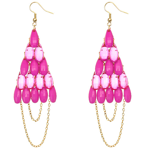 Pink Faceted Drop Chain Chandelier Earrings