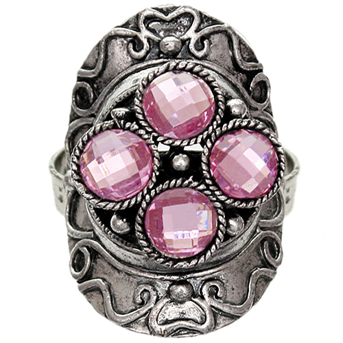 Pink Faceted Four Stone Adjustable Cocktail Ring